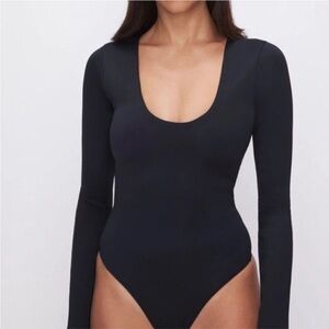GOOD AMERICAN SCOOP NECK BODYSUIT BLACK SIZE 4 XL LONG SLEEVE